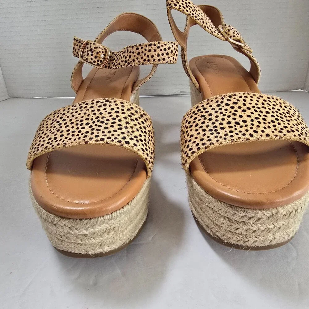 J.Crew Leopard Print Calf Hair Wedge Espadrille Sandals 8.5